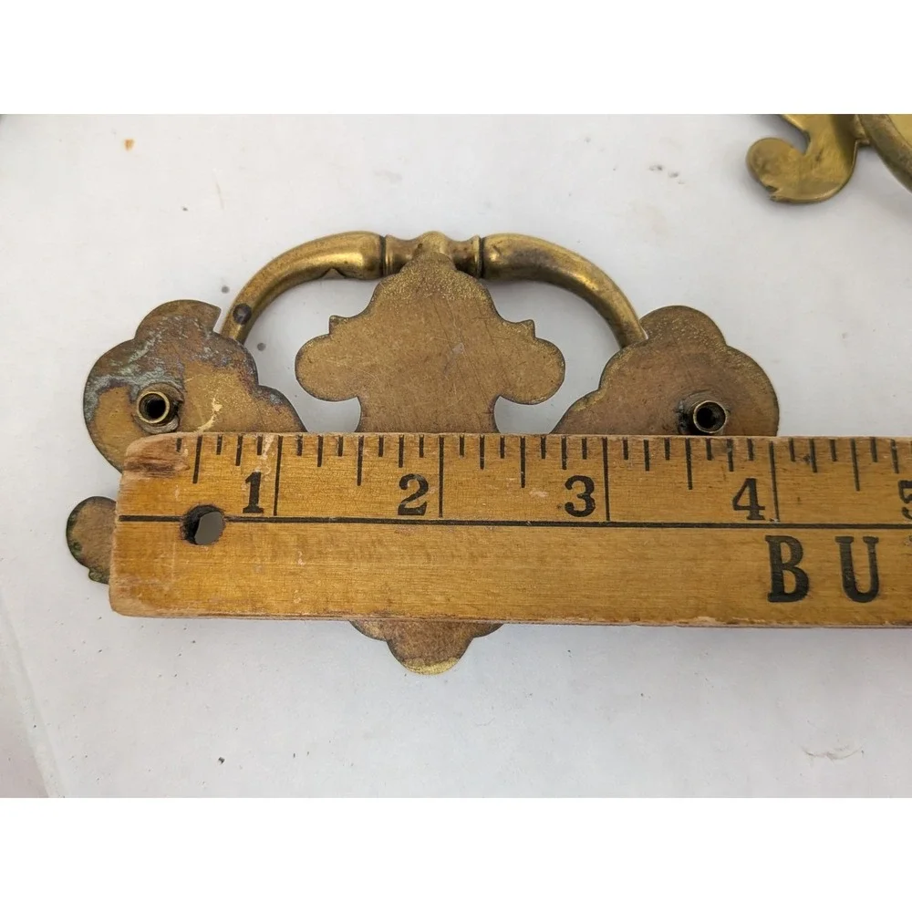 4 VTG Brass Batwing Drop Bail Drawer Pull 3